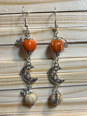 3/$25 Fall Inspired Pumpkin Moon Dangle Earrings